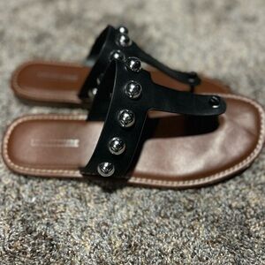 Elegant Black and Brown Studded Sandals